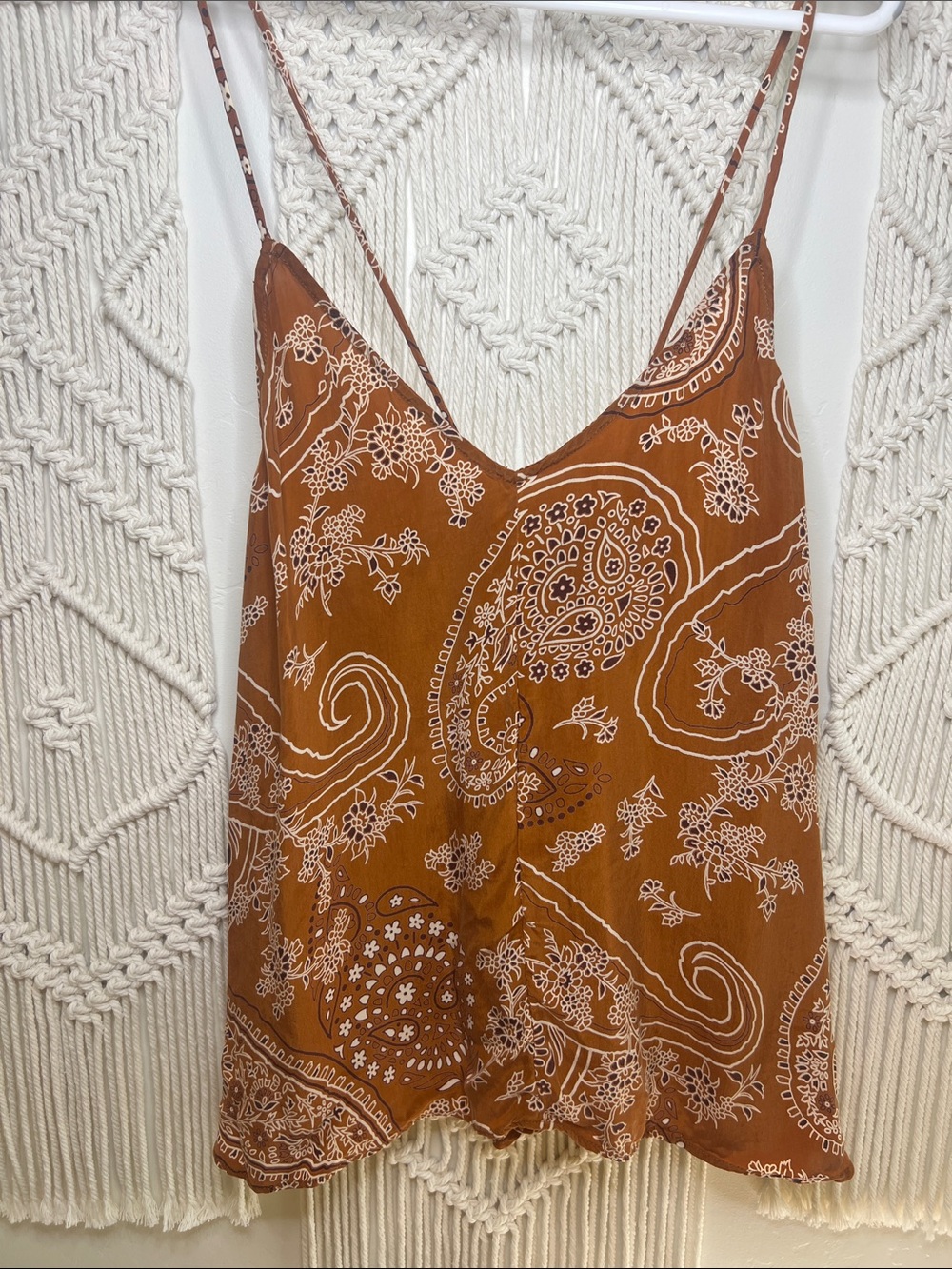 Zara Rust Paisley V-Neck Spaghetti Strap Cami Top